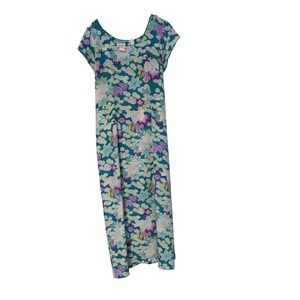 Vintage Good Times Hawaii Tropical Floral Maxi Dress Womens XL Teal Purple